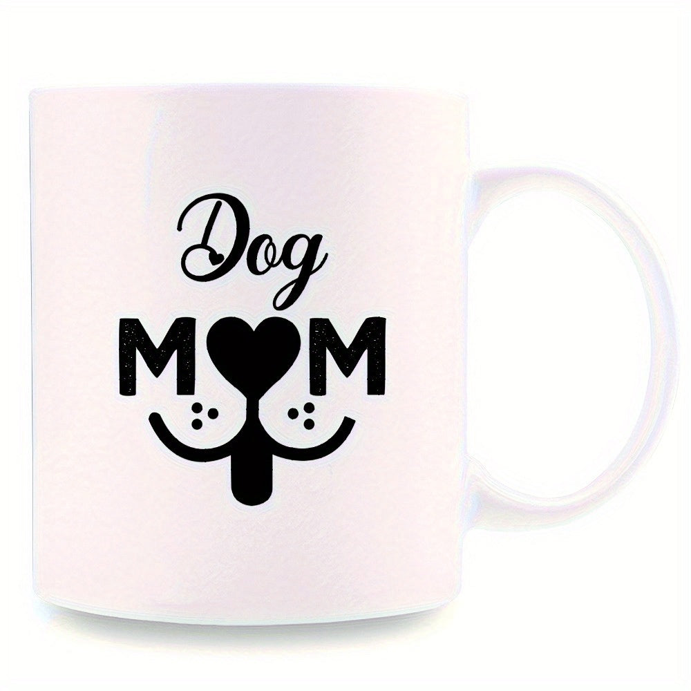 Tailorly White Ceramic 11 oz Mug - Dog Mom Minimalist Black Ink Canine Face With Heart Nose And Cute Tongue Mug