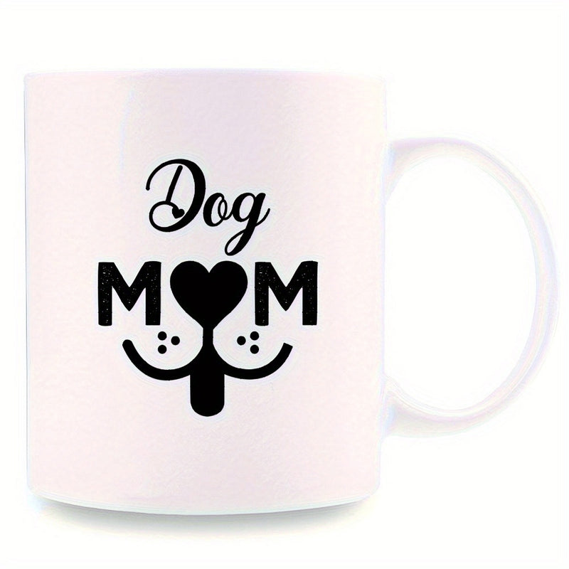 Tailorly White Ceramic 11 oz Mug - Dog Mom Minimalist Black Ink Canine Face With Heart Nose And Cute Tongue Mug