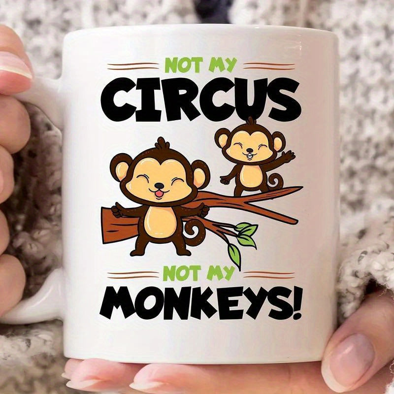 Tailorly White Ceramic 11 oz Mug - Not My Circus Not My Monkeys Two Cute Cartoon Monkeys Sitting On A Tree Branch Monkey