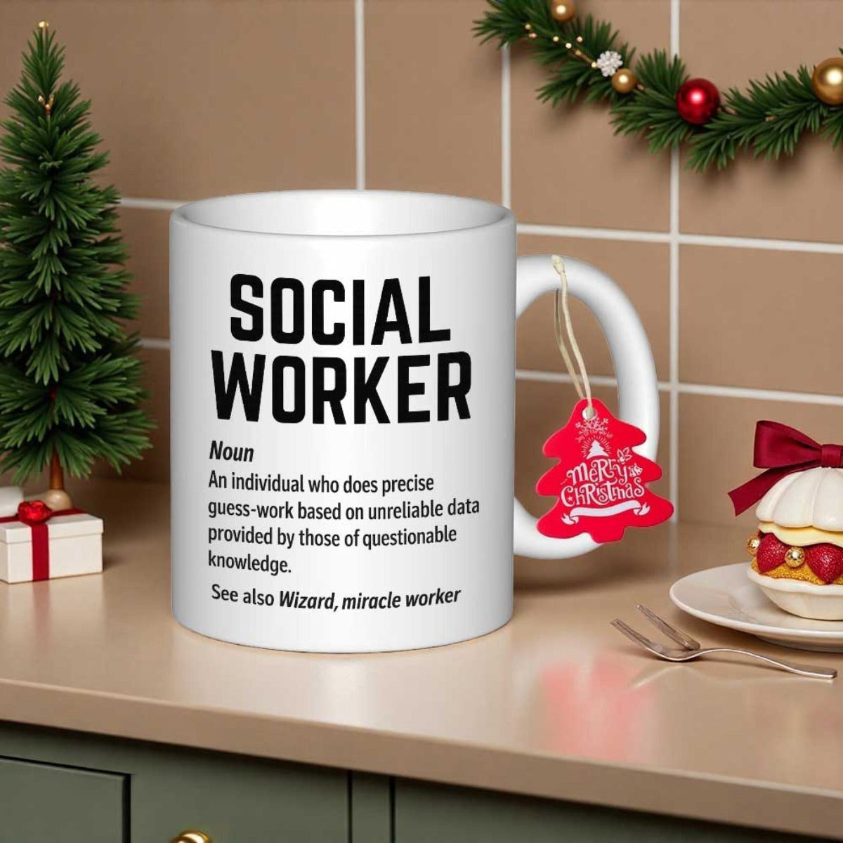 Tailorly White Ceramic 11 oz Mug - Social Worker Clean White Ceramic Material With Bold Black Typographic Minimalist Definition Design Mug