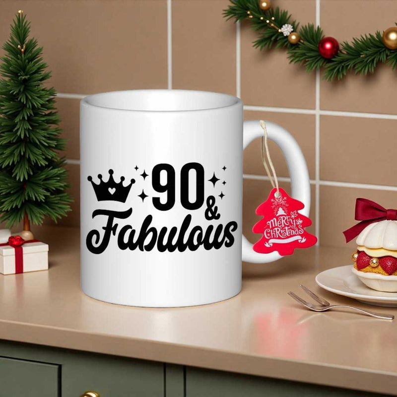 Tailorly White Ceramic 11 oz Mug - 90 Fabulous Elegant Black Decorative Silhouette Featuring Sparkles Under A Small Heart Crown