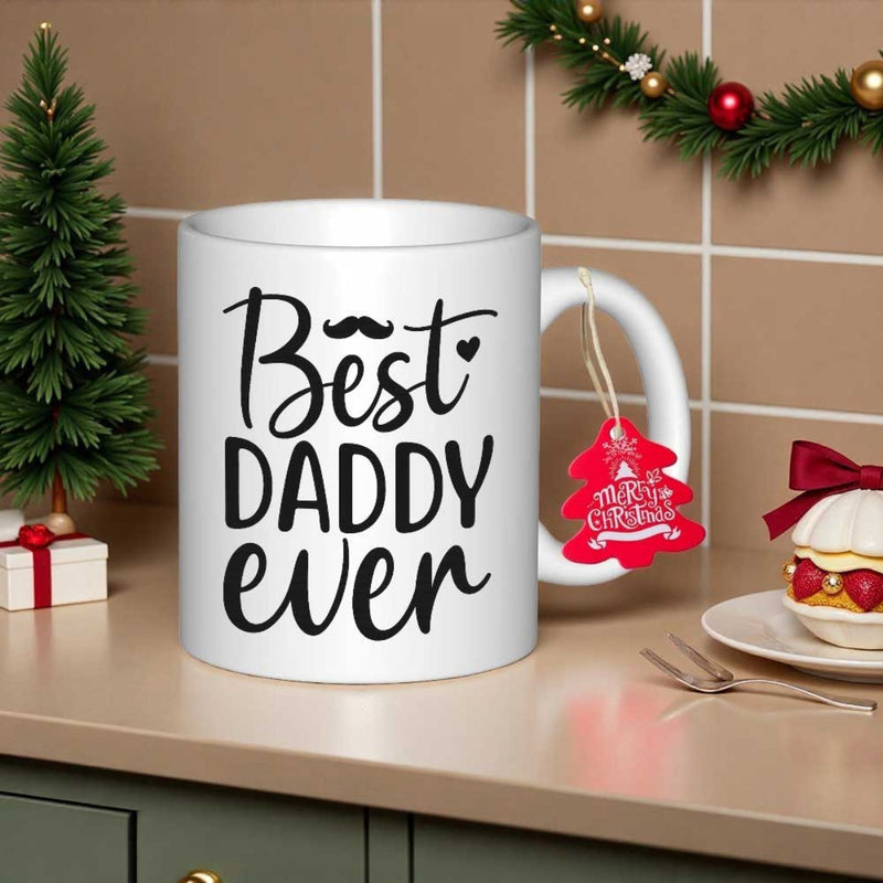 Tailorly White Ceramic 11 oz Mug - Best Daddy Ever Classic White Ceramic Featuring Minimalist Mustache And Tiny Heart Mug