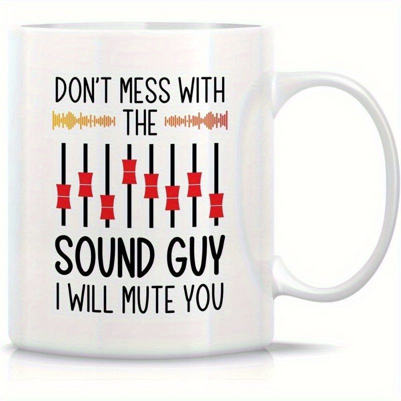 Tailorly White Ceramic 11 oz Mug - Dont Mess With The Sound Guy I Will Mute You Featuring Detailed Audio Waveforms And Red Vertical Sliders Along A Professional