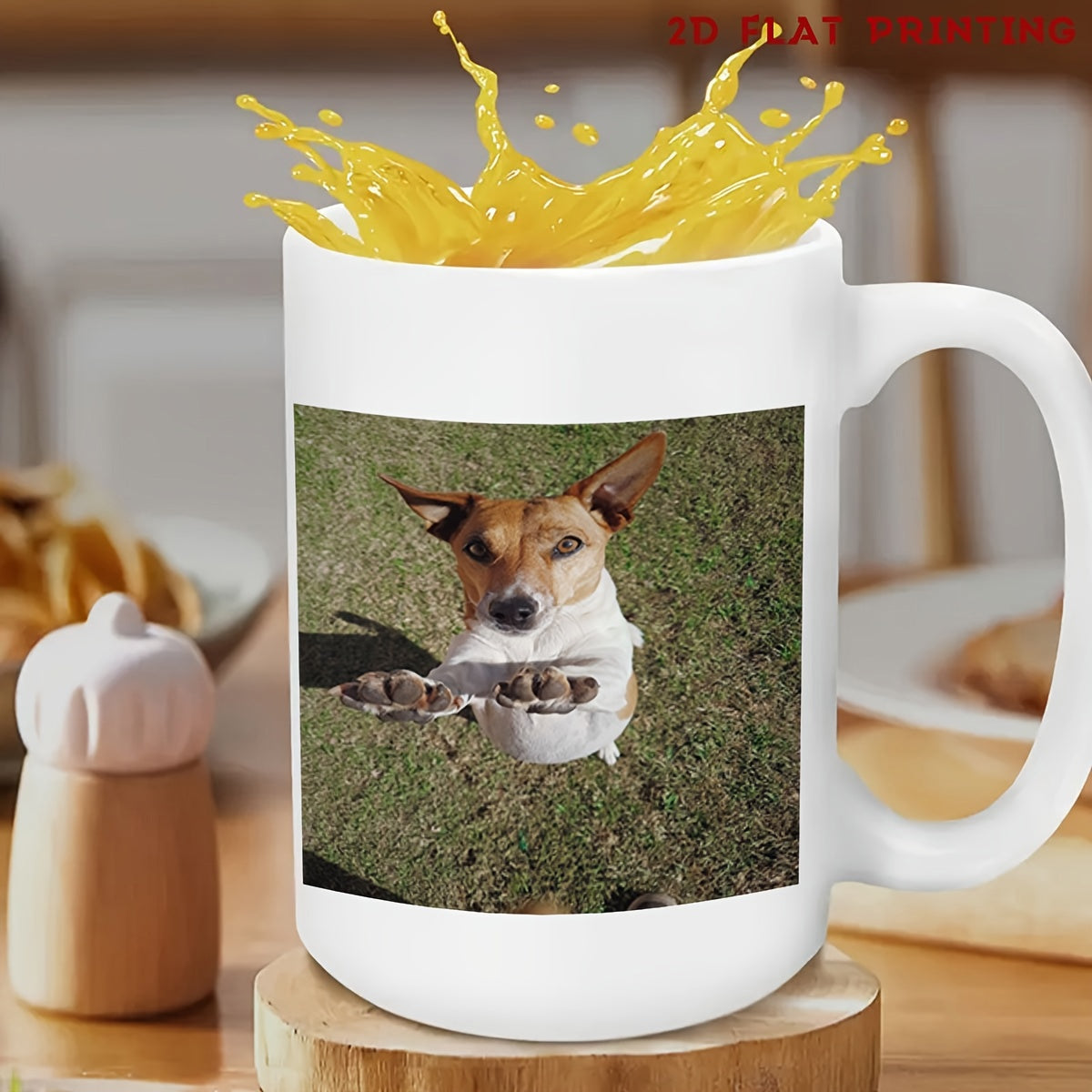 Tailorly White Ceramic 11 oz Mug - Enthusiastic Brown And White Terrier Reaching Forward On Green Grass Dog