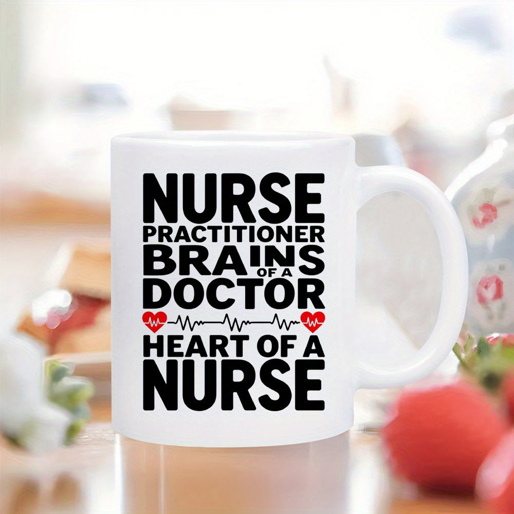 Tailorly White Ceramic 11 oz Mug - Nurse Practitioner Brains Of A Doctor Heart Of A Nurse Minimalist Medical Illustration With Small Red Hearts And Dynamic