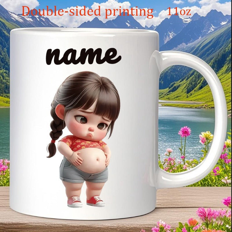 Tailorly White Ceramic 11 oz Mug - Name Adorable Little Pouting Girl With Braided Hair Wearing Red Shirt Character