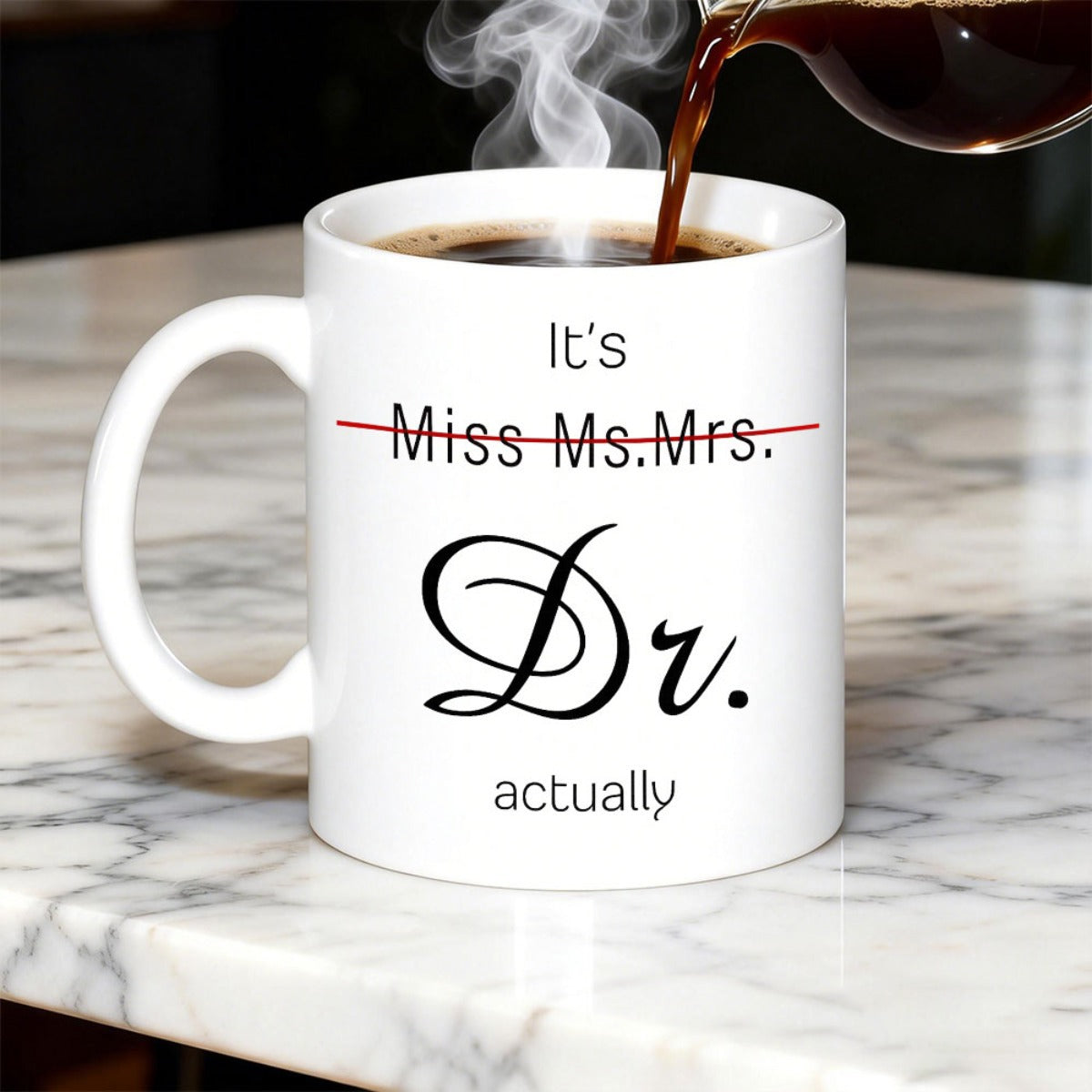 Tailorly White Ceramic 11 oz Mug - Its Miss Ms Mrs Dr Actually Minimalist White Ceramic Vessel Featuring Bold Black Typography And Red Accent Mug