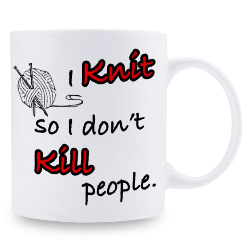 Tailorly White Ceramic 11 oz Mug - I Knit So I Don't Kill People Minimalist Line Art Ball Of Yarn With Two Knitting Needles Yarn