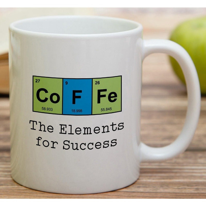 Tailorly White Ceramic 11 oz Mug - Co F Fe The Elements For Success Science Periodic Table Symbols Arranged In Colorful Squares Mug
