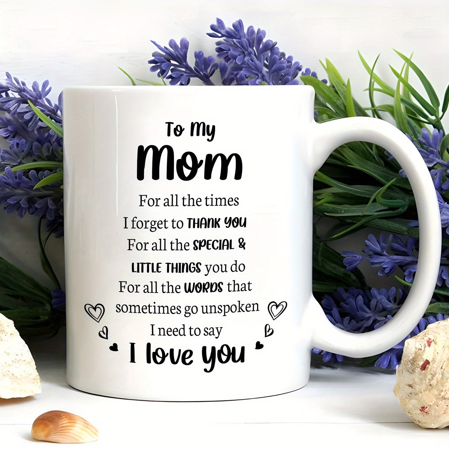 Tailorly White Ceramic 11 oz Mug - To My Mom I Love You Sentimental Script Text Surrounded By Tiny Hand Drawn Heart Icons