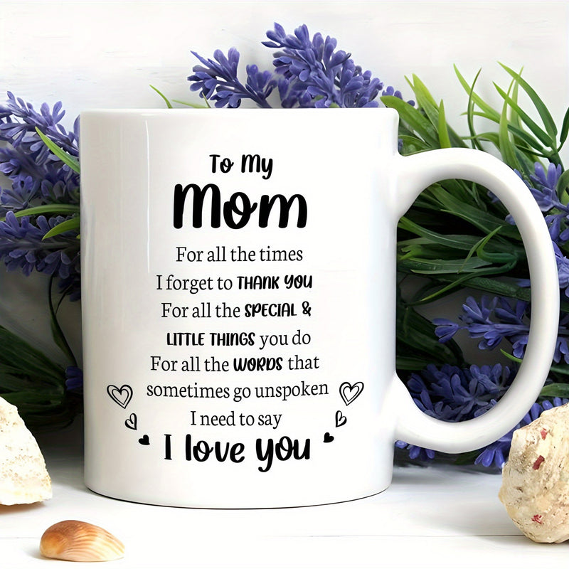Tailorly White Ceramic 11 oz Mug - To My Mom I Love You Sentimental Script Text Surrounded By Tiny Hand Drawn Heart Icons