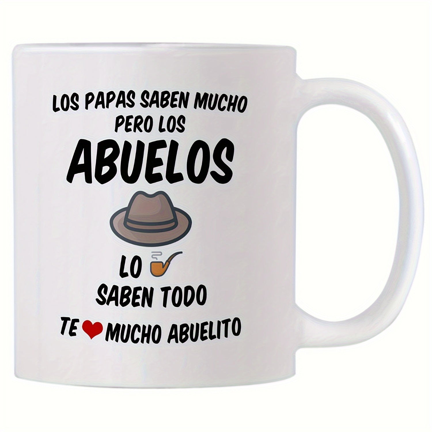 Tailorly White Ceramic 11 oz Mug - Classic Brown Fedora Hat And Smoking Pipe Featuring A Small Red Heart Hat