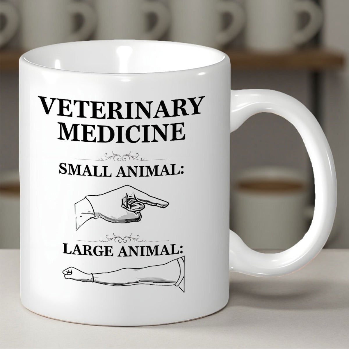Tailorly White Ceramic 11 oz Mug - Veterinary Medicine Small Animal Large Animal Minimalist Black Line Sketches Showing Professional Medical Examination Hand
