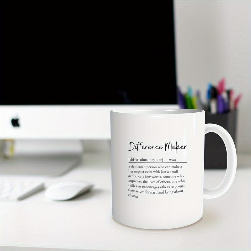 Tailorly White Ceramic 11 oz Mug - Difference Maker Clean Minimalist Dictionary Style Typography On Smooth Mug