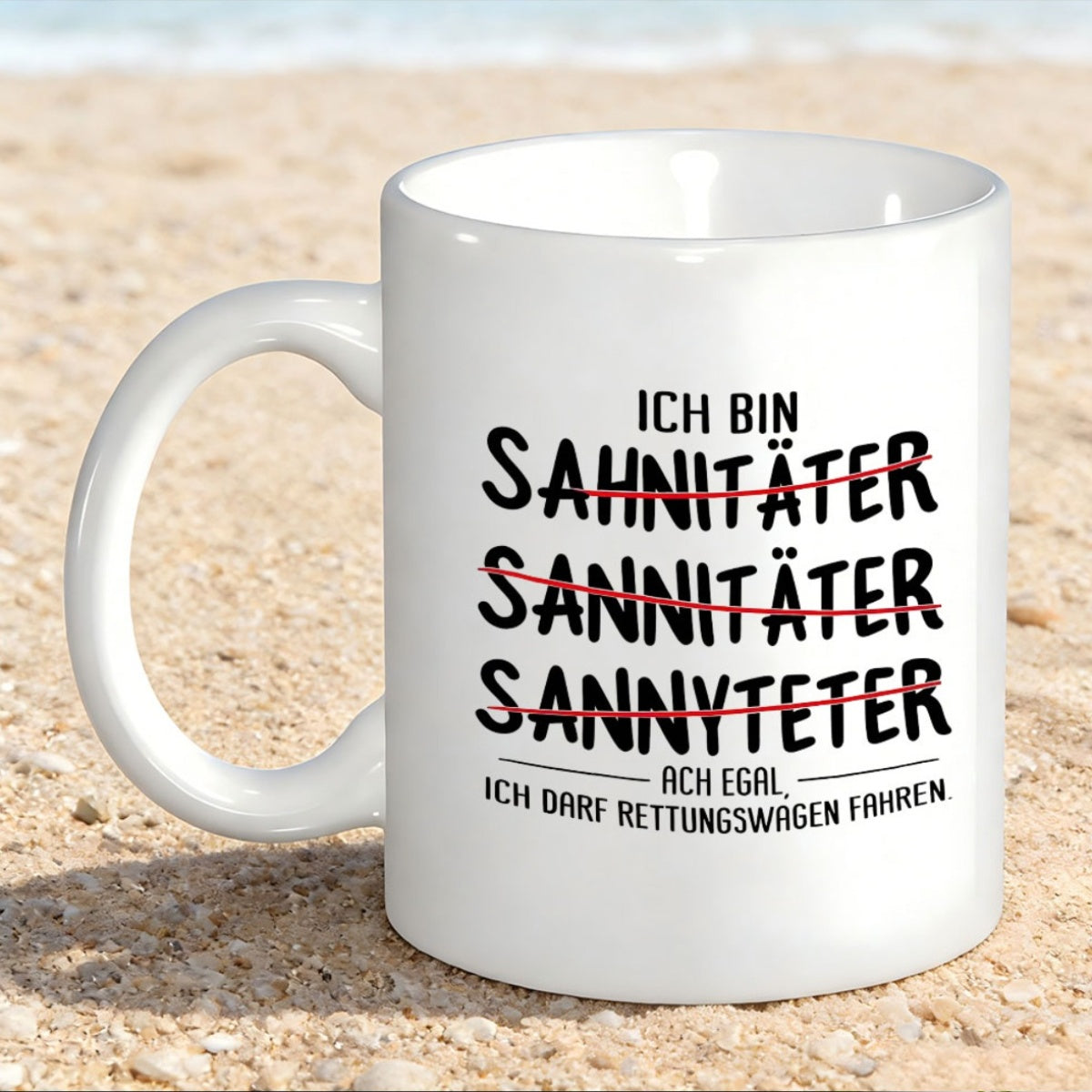 Tailorly White Ceramic 11 oz Mug - Minimalist White Ceramic Vessel Displaying Humorous Black Lettering With Red Lines Mug