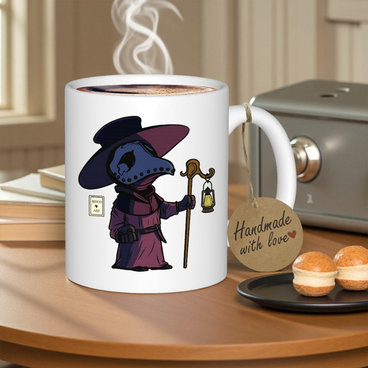 Tailorly White Ceramic 11 oz Mug - Mysterious Antique Figure Holding A Glowing Lantern And Wooden Staff Doctor