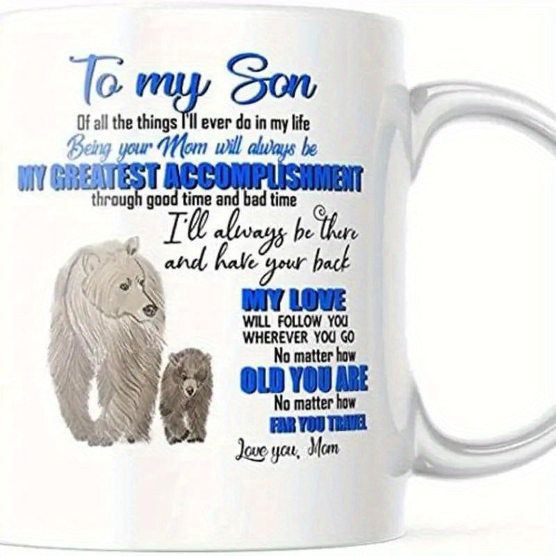 Tailorly White Ceramic 11 oz Mug - To My Son Love You Mom Mother Bear Walking With Her Small Cub On White Background Bear