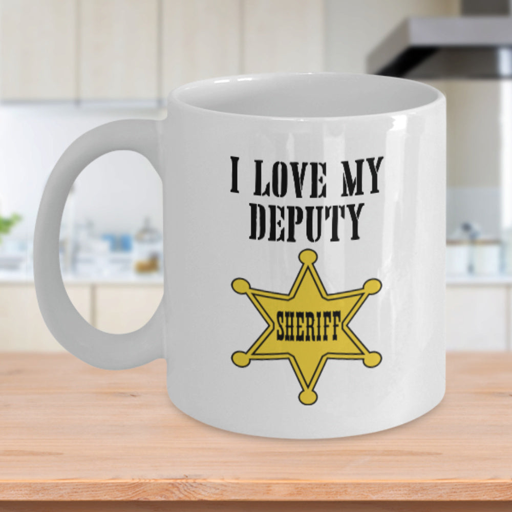 Tailorly White Ceramic 11 oz Mug - I Love My Deputy Sheriff Classic Yellow Six Pointed Star Symbol With Bold Outlines And Clean Details Badge