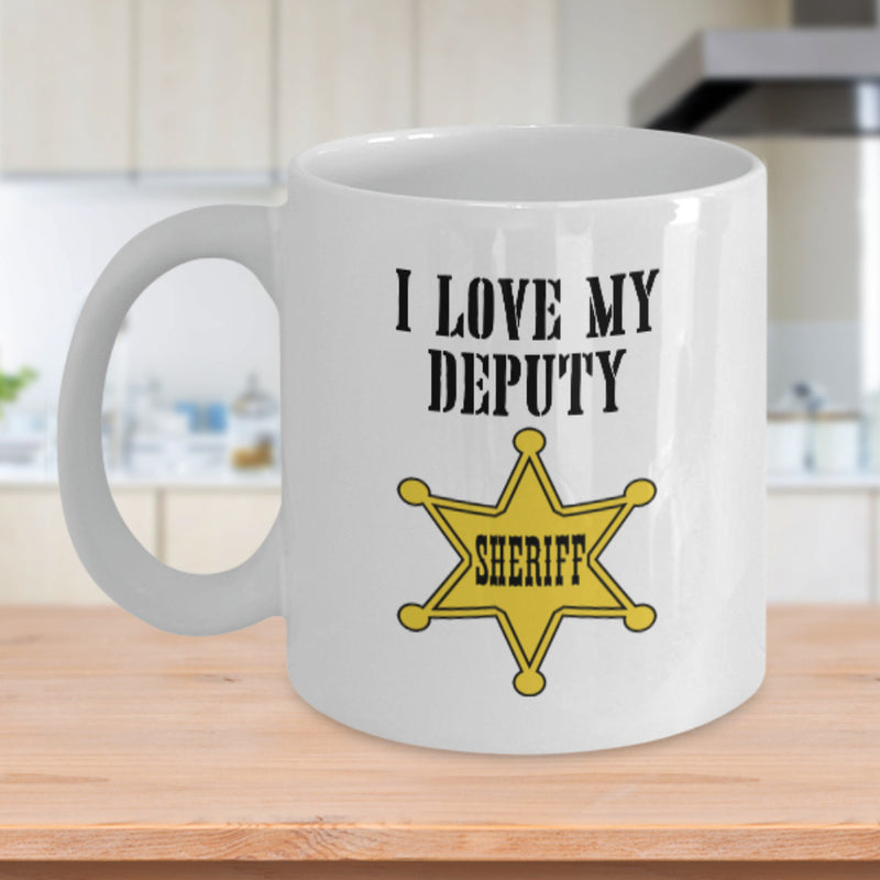 Tailorly White Ceramic 11 oz Mug - I Love My Deputy Sheriff Classic Yellow Six Pointed Star Symbol With Bold Outlines And Clean Details Badge