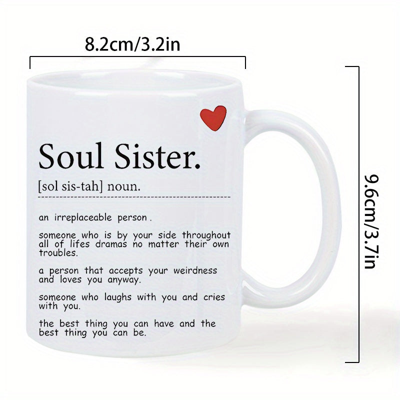 Tailorly White Ceramic 11 oz Mug - Soul Sister Minimalist Typography Style With Small Vibrant Red Floating Heart