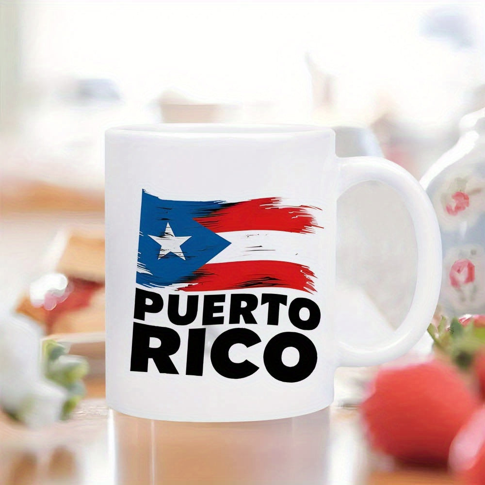 Tailorly White Ceramic 11 oz Mug - Puerto Rico Distressed National Colors With Vibrant Star And Painted Brush Strokes Flag
