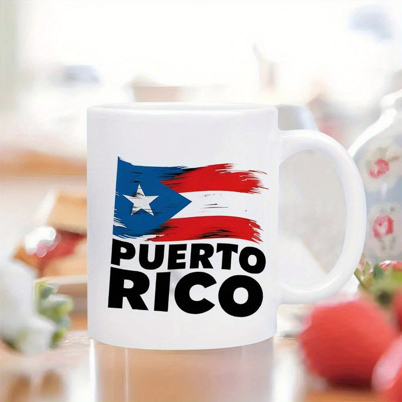 Tailorly White Ceramic 11 oz Mug - Puerto Rico Distressed National Colors With Vibrant Star And Painted Brush Strokes Flag