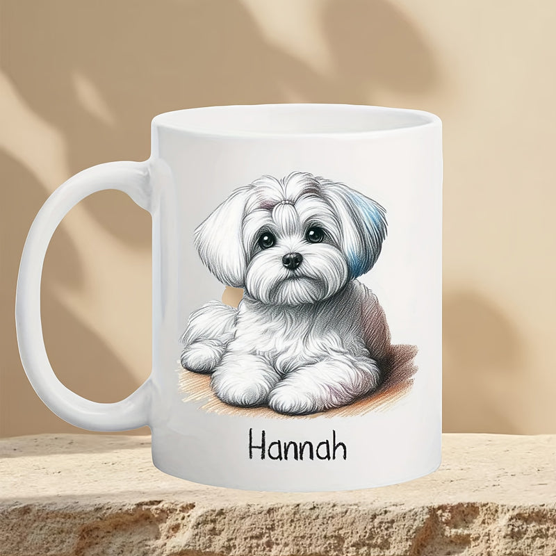 Tailorly White Ceramic 11 oz Mug - Hannah Adorable Fluffy White Maltese Puppy Resting On A Soft Surface Dog