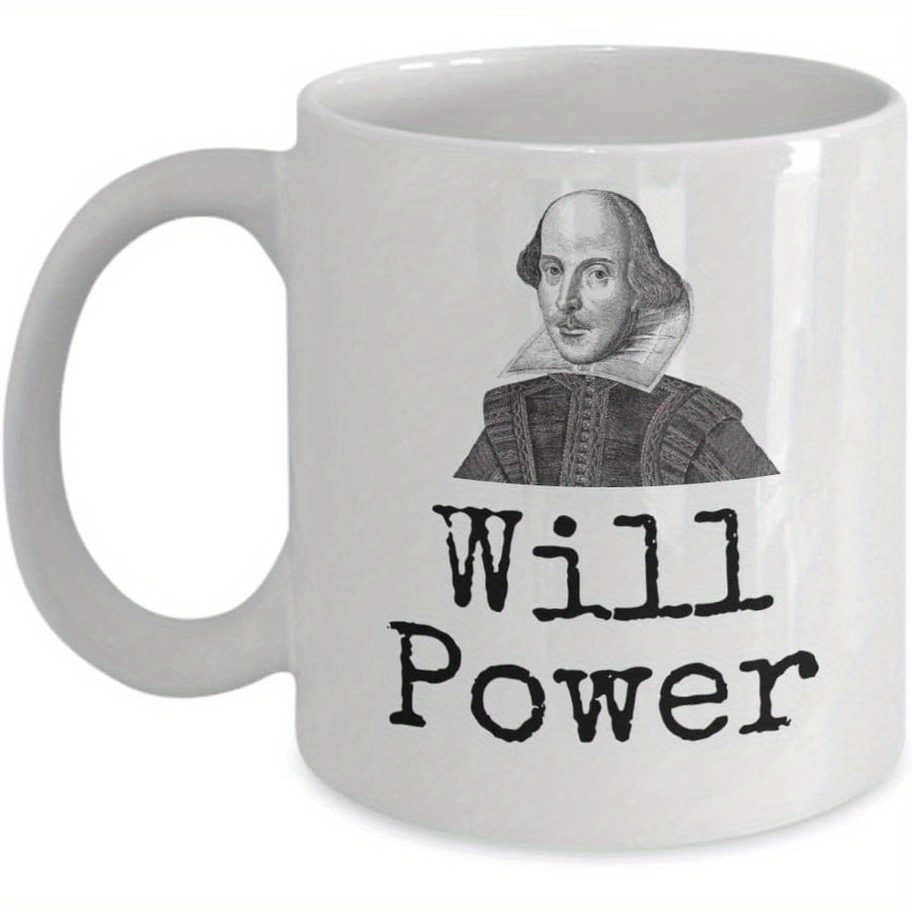 Tailorly White Ceramic 11 oz Mug - Will Power Classic Monochrome Vintage Portrait Of The Famous Historical Literary Writer Shakespeare
