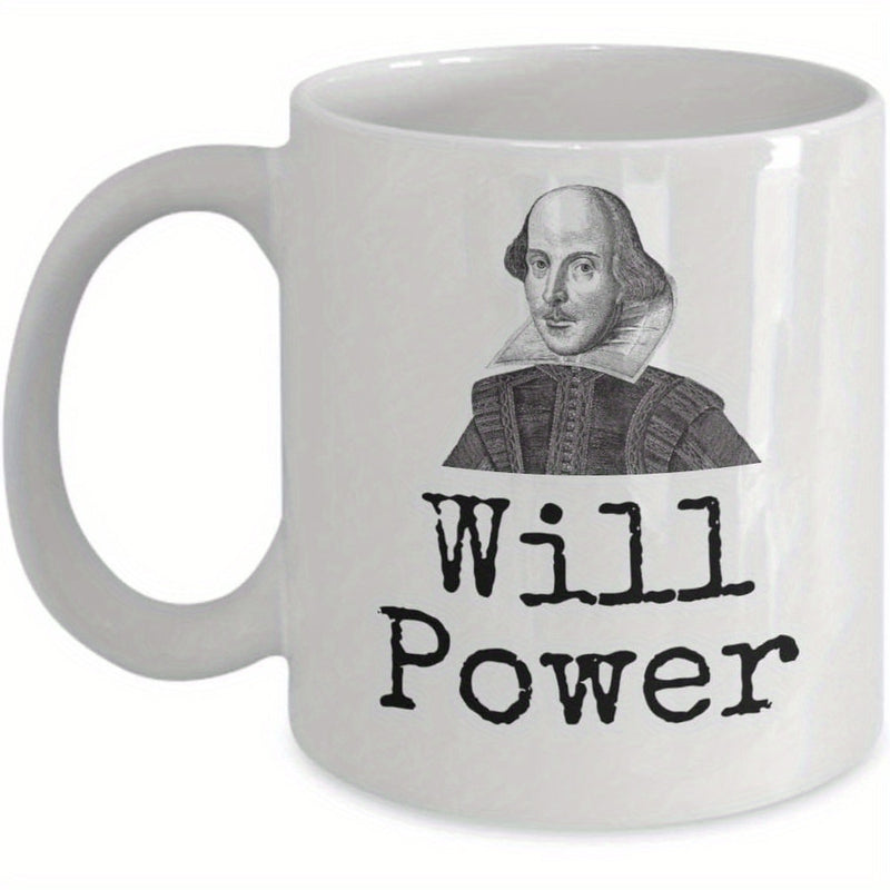 Tailorly White Ceramic 11 oz Mug - Will Power Classic Monochrome Vintage Portrait Of The Famous Historical Literary Writer Shakespeare