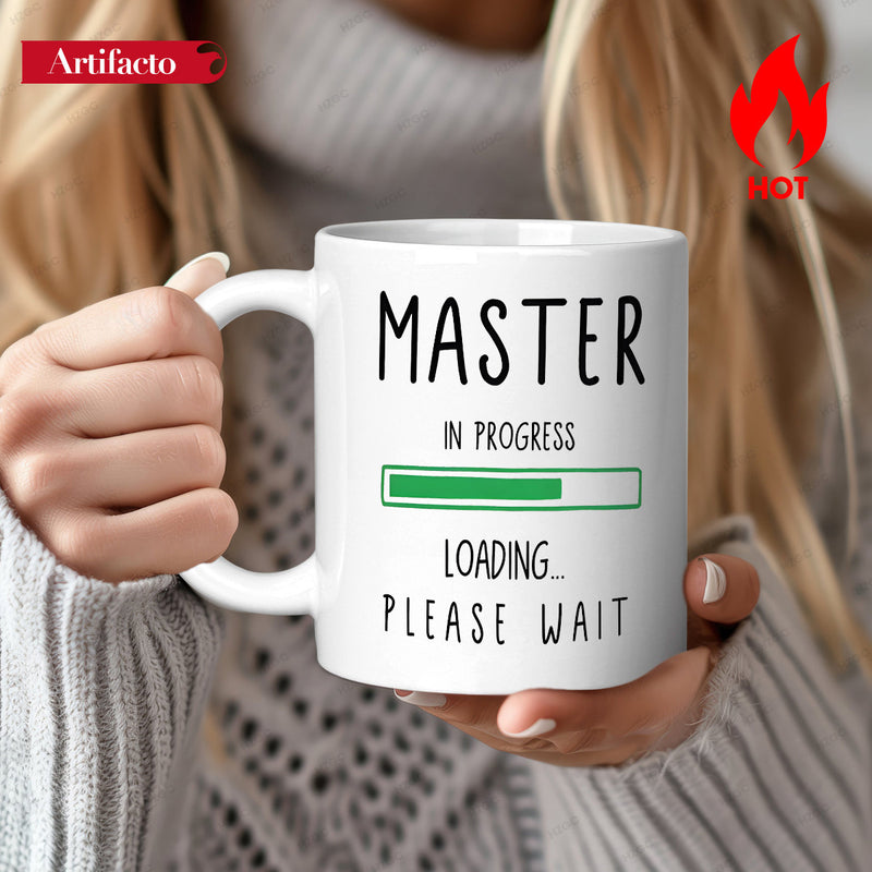 Tailorly White Ceramic 11 oz Mug - Master In Progress Loading Please Wait Minimalist White Ceramic With Simple Green Progress Bar Design Mug
