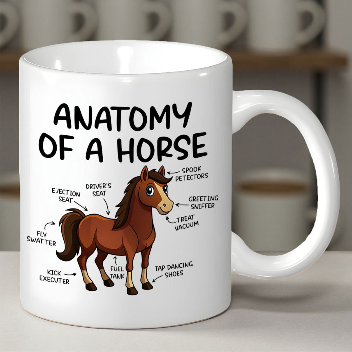 Tailorly White Ceramic 11 oz Mug - Anatomy Of A Horse Humorous Cartoon Pony With Funny Descriptive Labels Standing Firmly Horse
