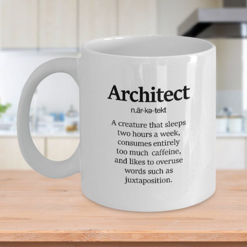 Tailorly White Ceramic 11 oz Mug - Architect Clean Minimalist Black Text Displayed In A Classic Dictionary Style Definition