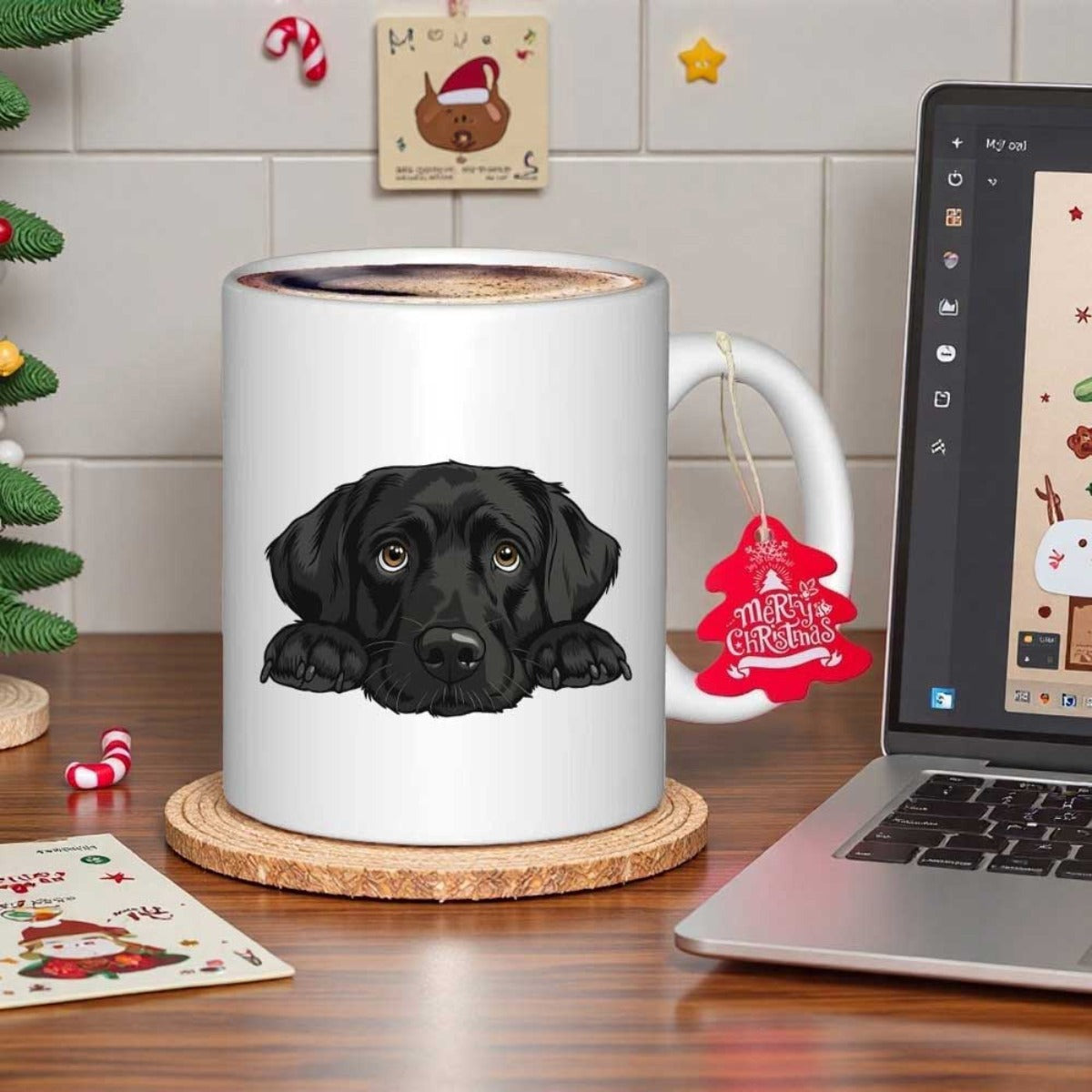 Tailorly White Ceramic 11 oz Mug - Loyal Black Labrador Dog Resting Its Head On Paws Peacefully Labrador