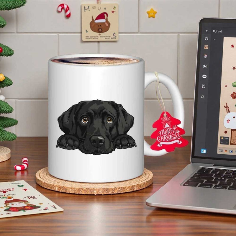 Tailorly White Ceramic 11 oz Mug - Loyal Black Labrador Dog Resting Its Head On Paws Peacefully Labrador