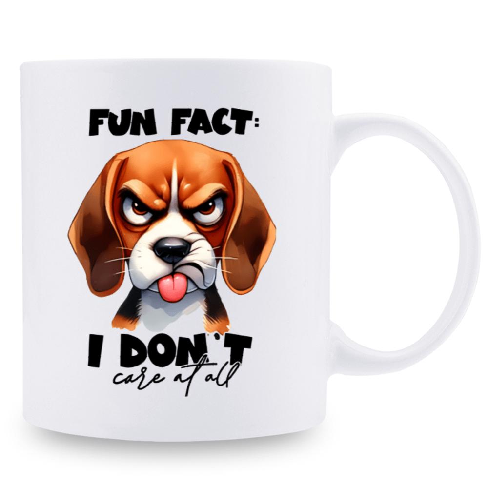 Tailorly White Ceramic 11 oz Mug - Fun Fact I Don T Care At All Funny Grumpy Brown And White Dog Head Sticking Out Tongue Beagle