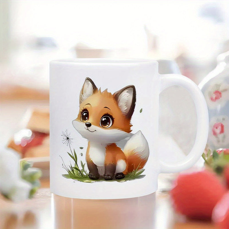 Tailorly White Ceramic 11 oz Mug - Adorable Little Orange Furry Creature Sitting Among Lush Green Meadow Grass Fox