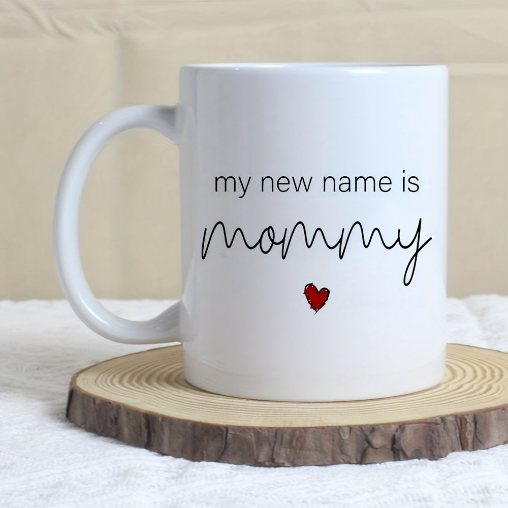 Tailorly White Ceramic 11 oz Mug - My New Name Is Mommy Simple Minimalist Style Featuring A Tiny Vibrant Red Heart