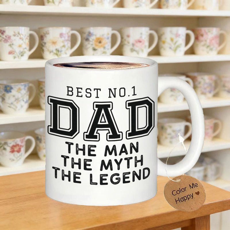 Tailorly White Ceramic 11 oz Mug - Best No 1 Dad The Man The Myth The Legend Bold Black Typography Printed On A