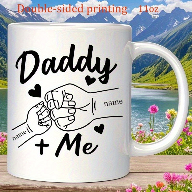 Tailorly White Ceramic 11 oz Mug - Daddy Me Gentle Father And Child Fist Bump With Decorative Floating Hearts Hand