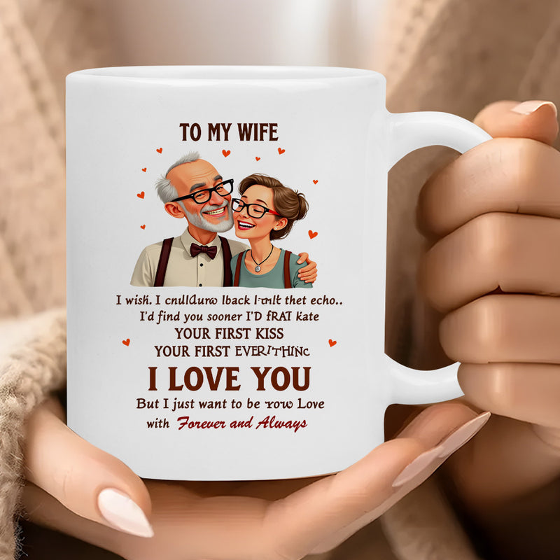 Tailorly White Ceramic 11 oz Mug - To My Wife I Love You Forever And Always Cartoon Elderly Couple With Glasses Surrounded By Small Red Floating Hearts
