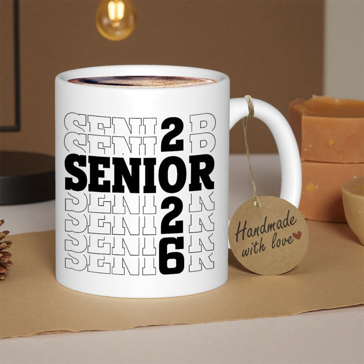 Tailorly White Ceramic 11 oz Mug - Senior 2026 Modern Bold Typographic Layout Featuring A Vertical Numeric Graduation Year Mug