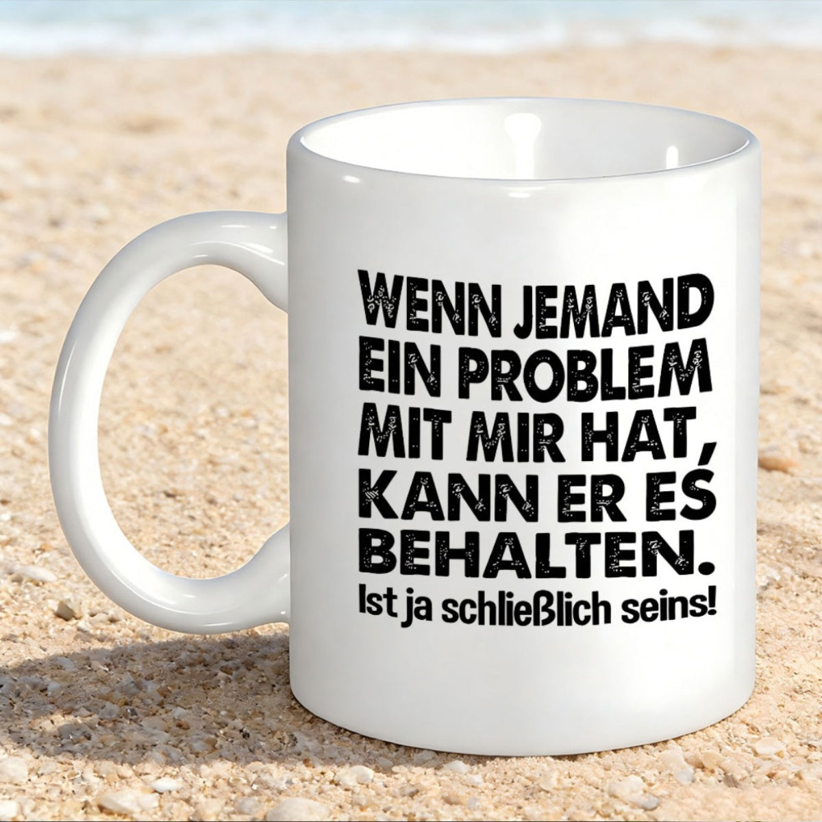 Tailorly White Ceramic 11 oz Mug - Classic Ceramic Vessel Resting On Sandy Beach Background For Coffee Mug