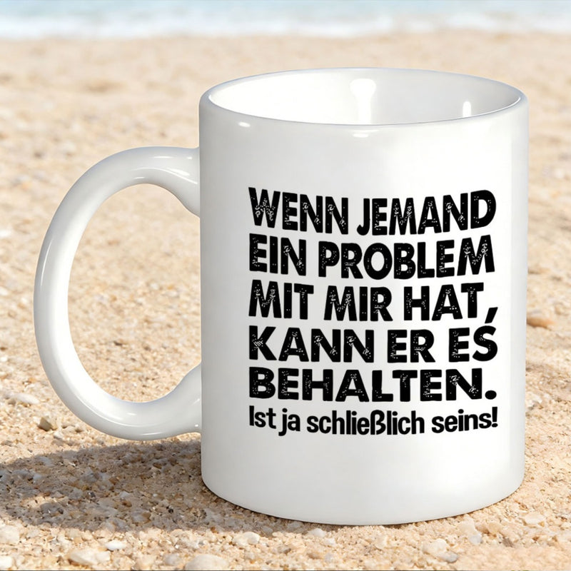 Tailorly White Ceramic 11 oz Mug - Classic Ceramic Vessel Resting On Sandy Beach Background For Coffee Mug