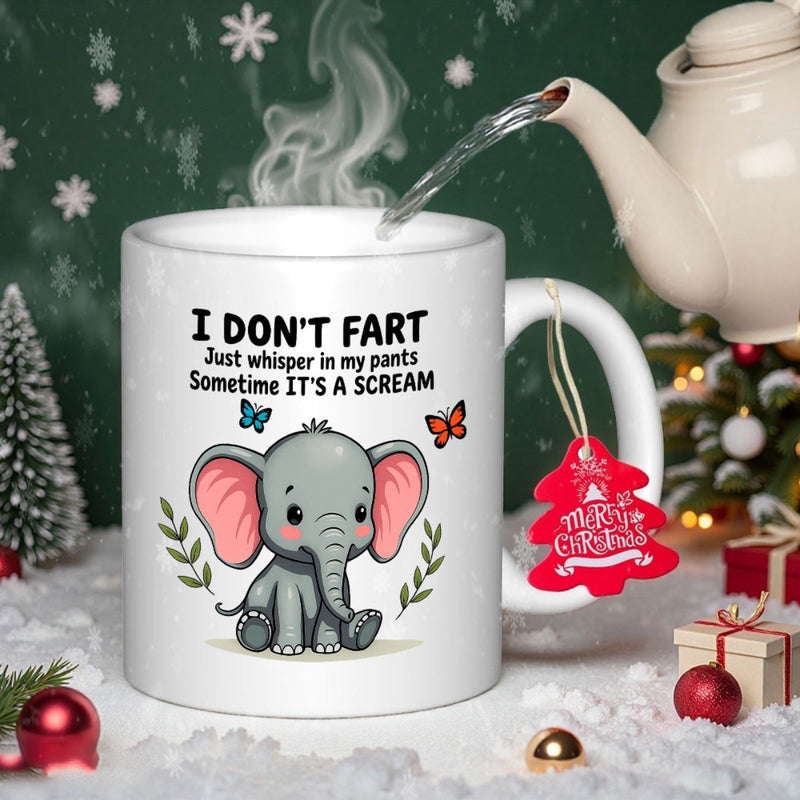 Tailorly White Ceramic 11 oz Mug - I Don't Fart Just Whisper In My Pants Sometime It's A Scream Adorable Sitting Little Baby Animal With Pink Ears And Colorful