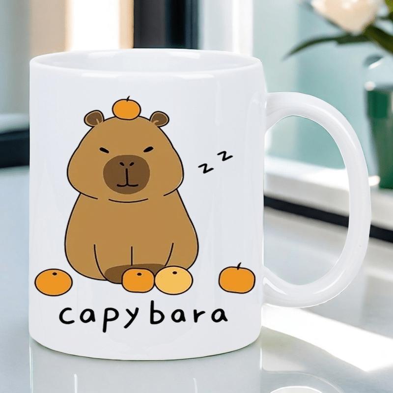 Tailorly White Ceramic 11 oz Mug - Capybara Cute Cartoon Animal Sitting With Tiny Oranges Under Peaceful Atmosphere Capybara
