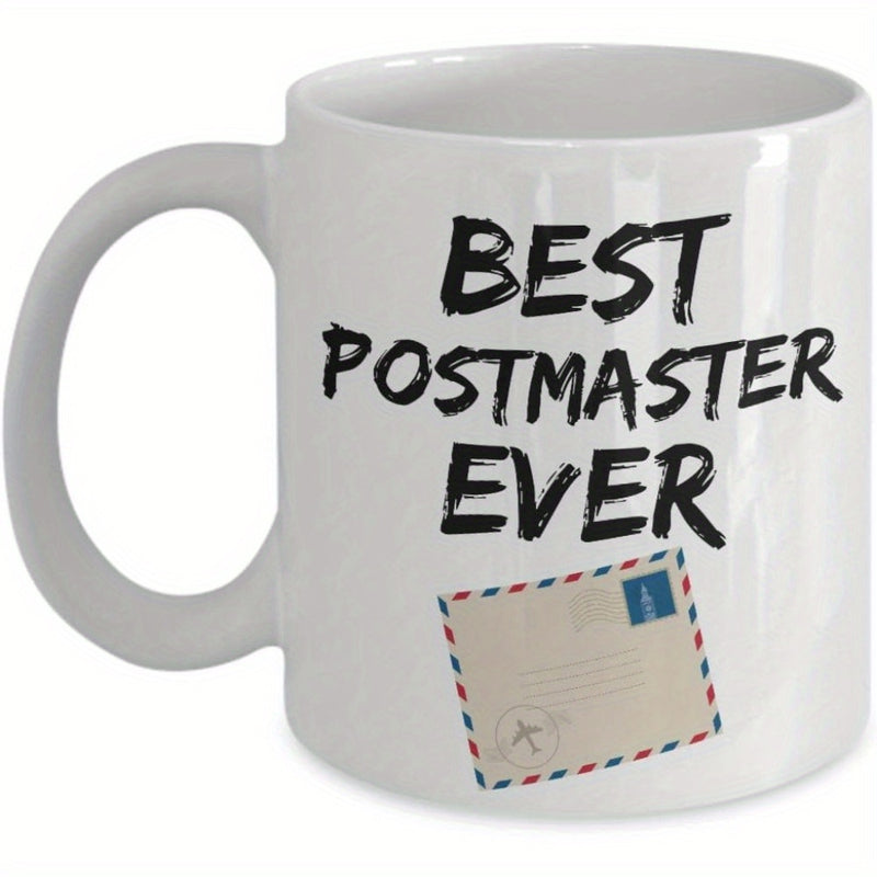 Tailorly White Ceramic 11 oz Mug - Best Postmaster Ever Classic Airmail Design With Red And Blue Striped Borders Vintage Style Envelope