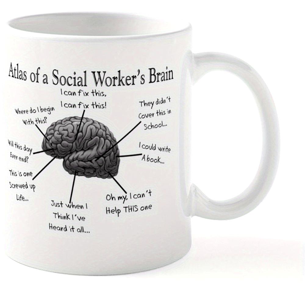 Tailorly White Ceramic 11 oz Mug - Atlas Of A Social Worker's Brain Detailed Anatomical Illustration Displaying Complex Thought Processes And Emotional Mapping