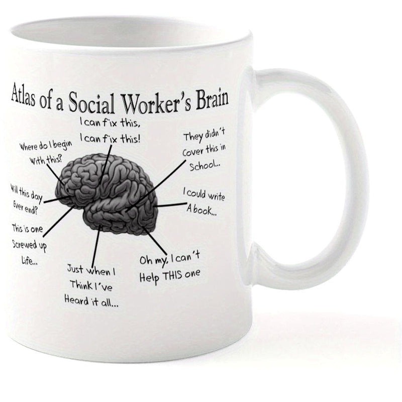 Tailorly White Ceramic 11 oz Mug - Atlas Of A Social Worker's Brain Detailed Anatomical Illustration Displaying Complex Thought Processes And Emotional Mapping