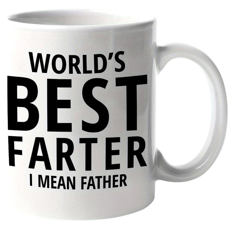 Tailorly White Ceramic 11 oz Mug - Worlds Best Farter I Mean Father Bold Black Typography Printed On A Smooth Ceramic Surface Mug