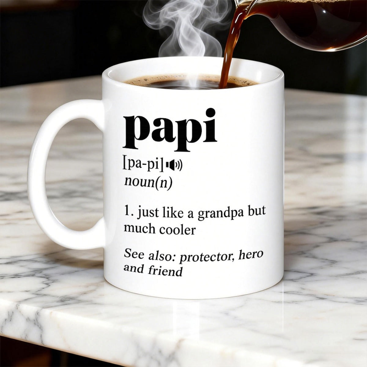 Tailorly White Ceramic 11 oz Mug - Papi Just Like A Grandpa But Much Cooler Minimalist Black Dictionary Style Text Printed On Glossy